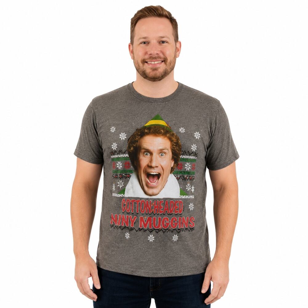 Elf OMG It's Santa! Men's Graphic T-Shirt Size Medium Gray Christmas Tee